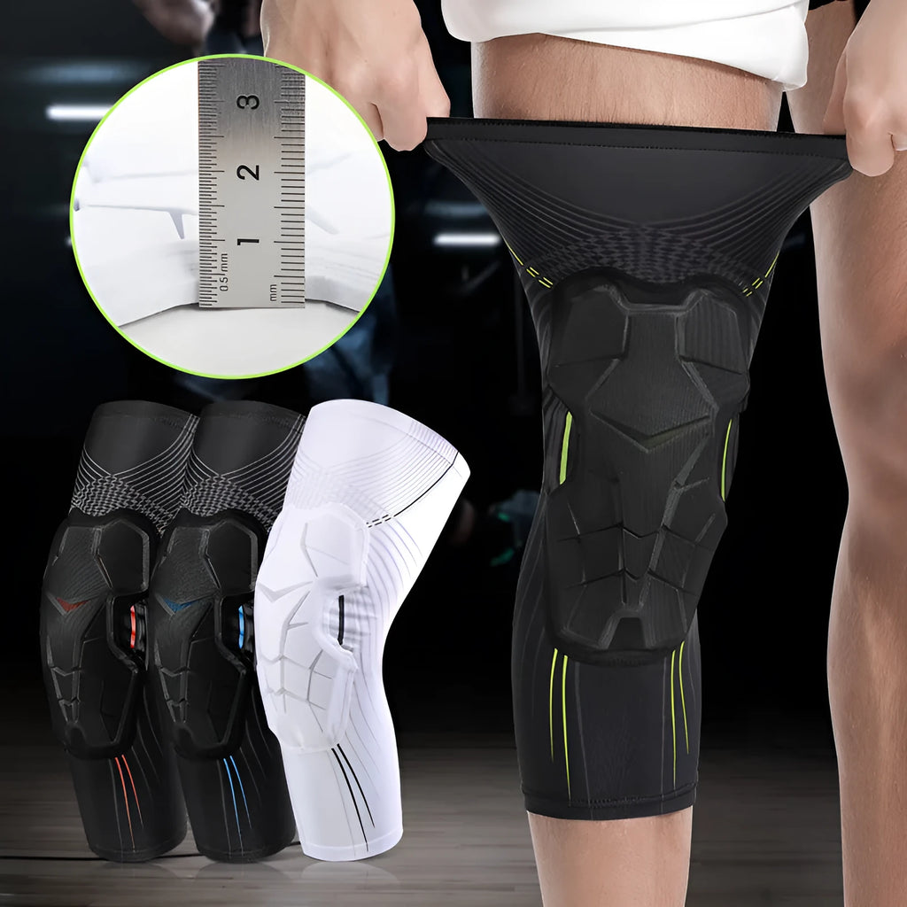 Sports sponge anti-impact knee pad in black orange colour, polyester fabric, for outdoor cycling running and basketball