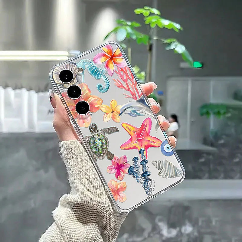 Transparent dolphin turtle design TPU phone case for Apple iPhone