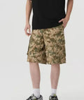 Men's cotton camouflage shorts in American retro style with loose fit and cropped length