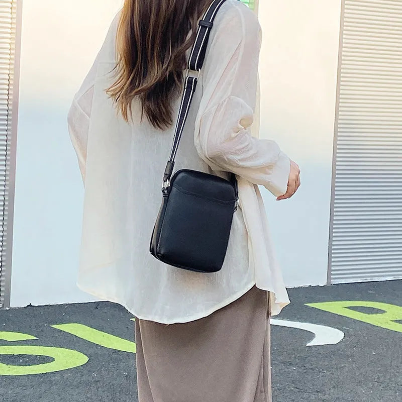 Small black PU leather crossbody shoulder bag for mobile phone