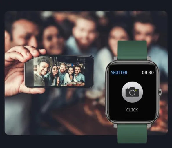 P22 smart watch with IPS colour screen, black strap, showing time display on wrist