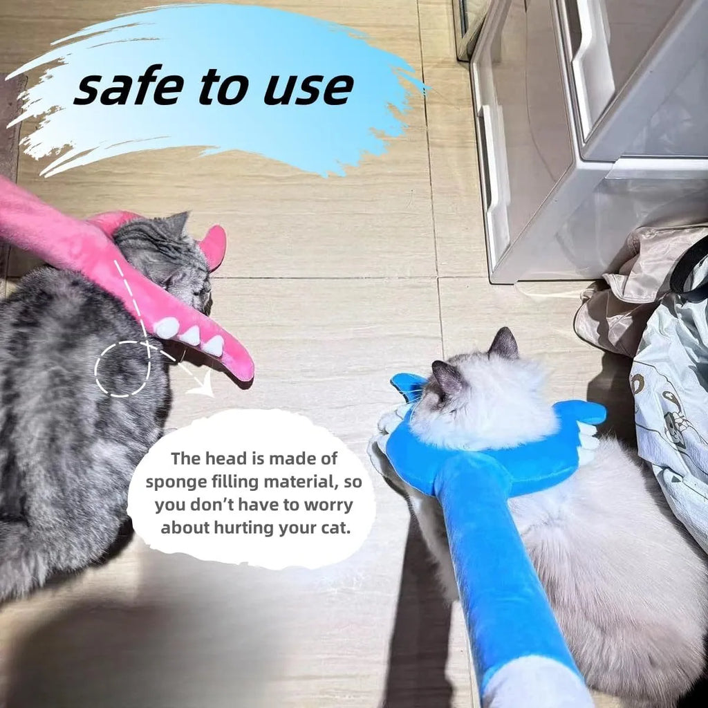 Blue plush cat wand toy with 70cm length for interactive indoor pet play