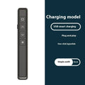 A black wireless presentation remote control pen for advancing PowerPoint slides.