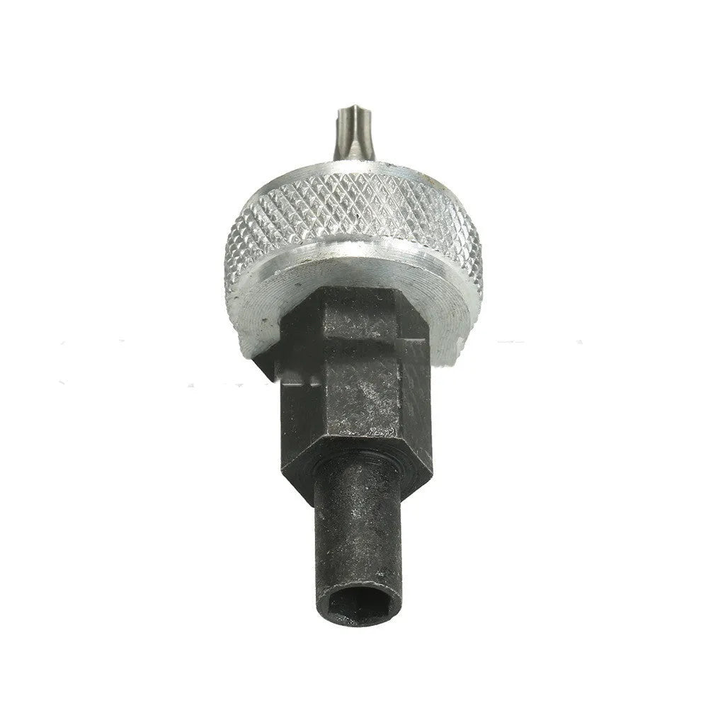 Ignition module wrench tool with carbon steel handle and knurled aluminium knobs on a white background.