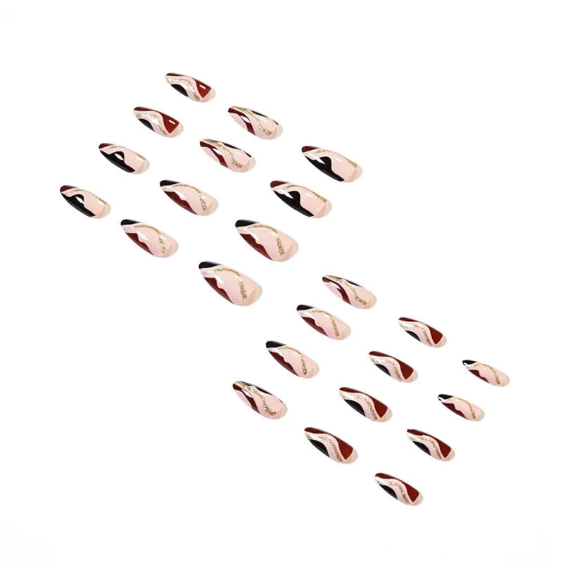 Fake nails French colour matching enamel wind set 24 pieces JP1418 with glue on white background