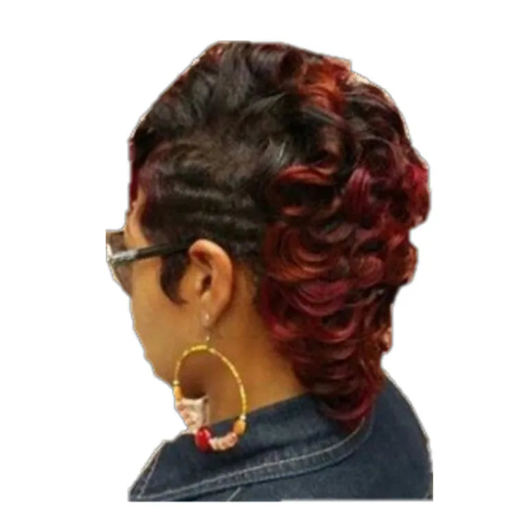 European American women short hair wig wine red with black highlights high temperature silk