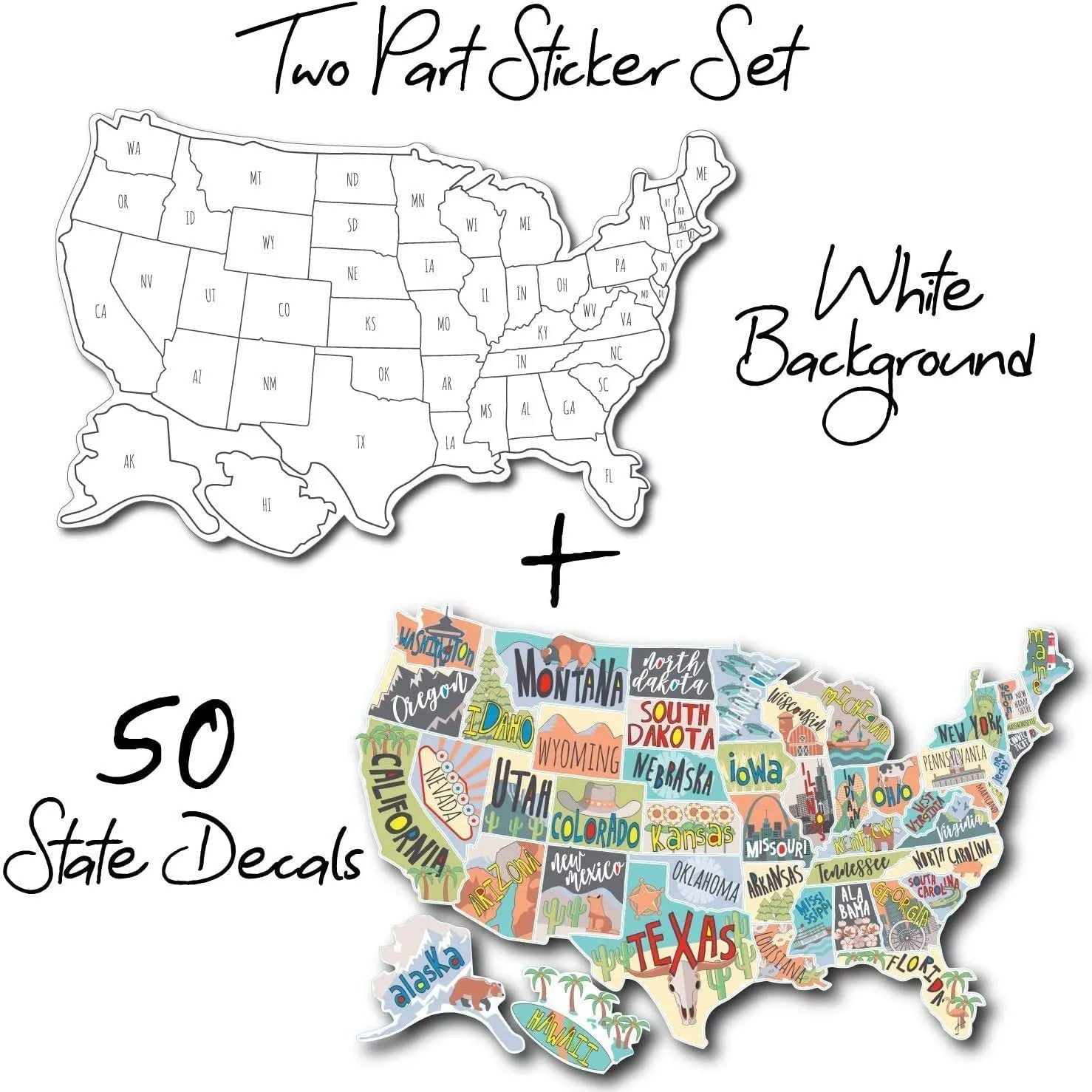 Car body sticker set with world map design in letters style for vehicle customisation