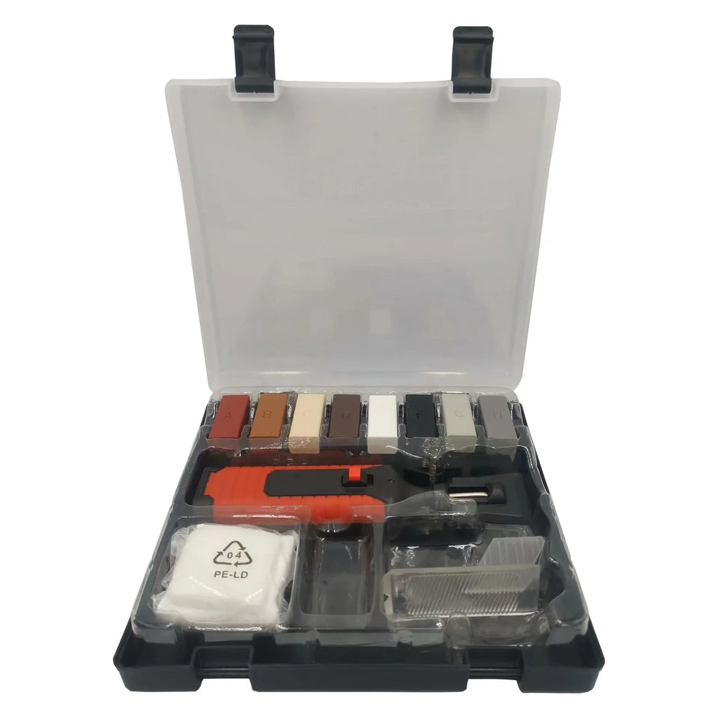 Floor tile repair tool set with wax blocks and red or yellow handle option