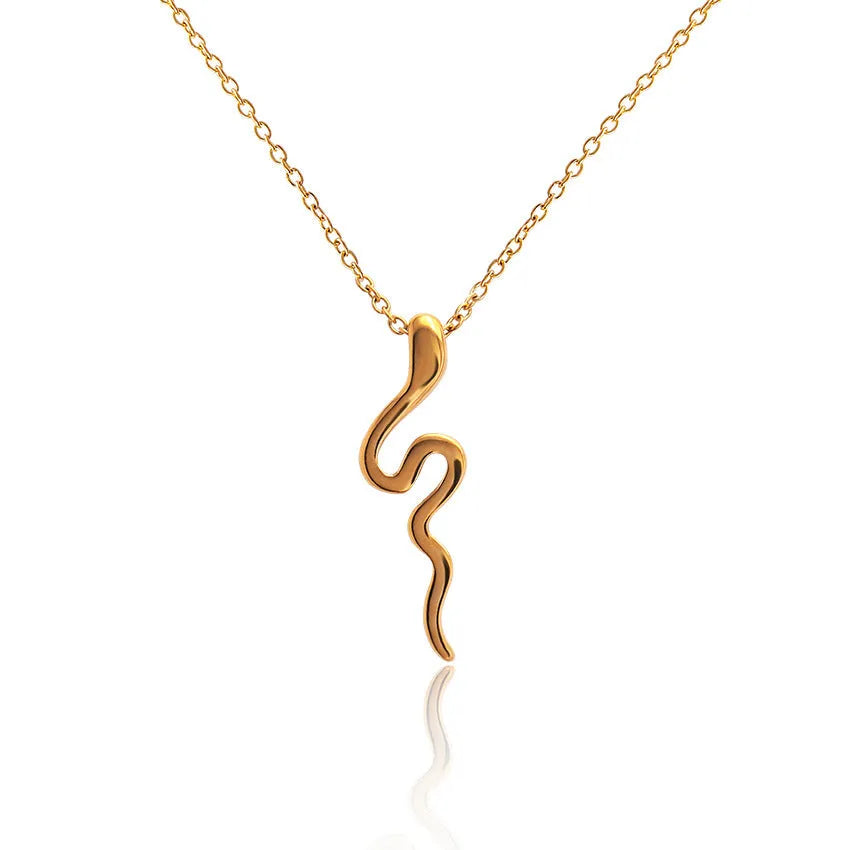 Stainless steel geometric pendant clavicle necklace with electroplated gold finish, golden irregular ring option on snake bone chain