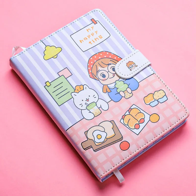 Kaba Bear Hippo small white notebook with magnetic buckle, showing heart design and compact 135mm x 185mm size