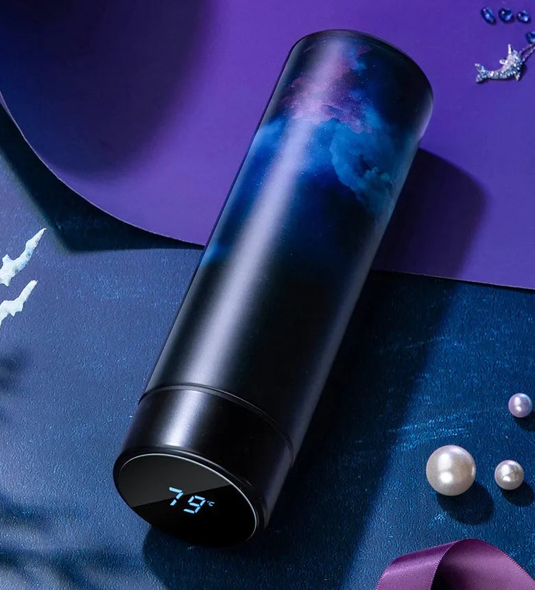 Stainless steel vacuum flask with LED touch display, 304 inside and outside, 500ml or 450ml, sports straight cup
