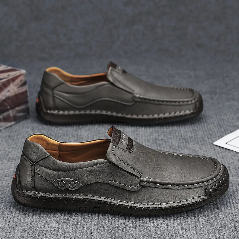 Large size handmade stitching men's leather shoes outdoor flat heel rubber sole