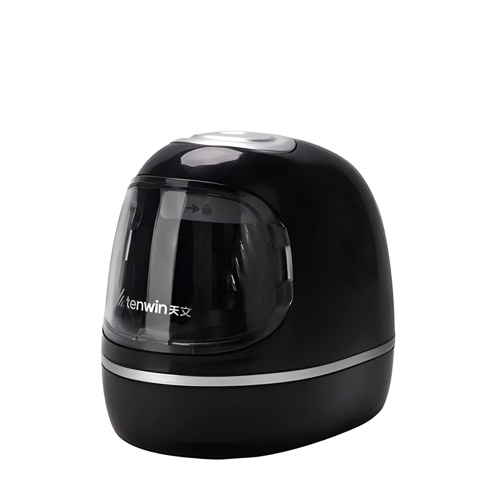Creative electric pencil sharpener three-speed geometric plastic body black colour on desk