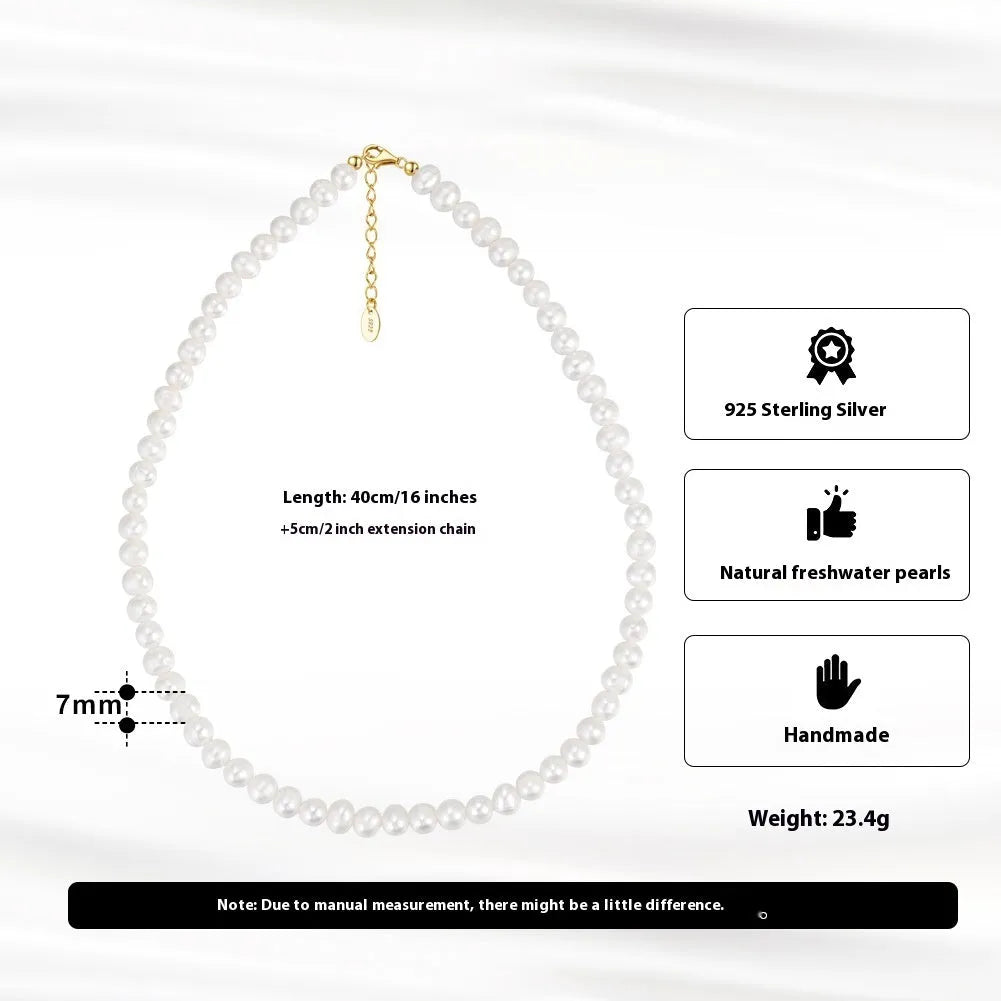 Women's freshwater pearl necklace with adjustable sterling silver chain and 6-7mm natural pearls