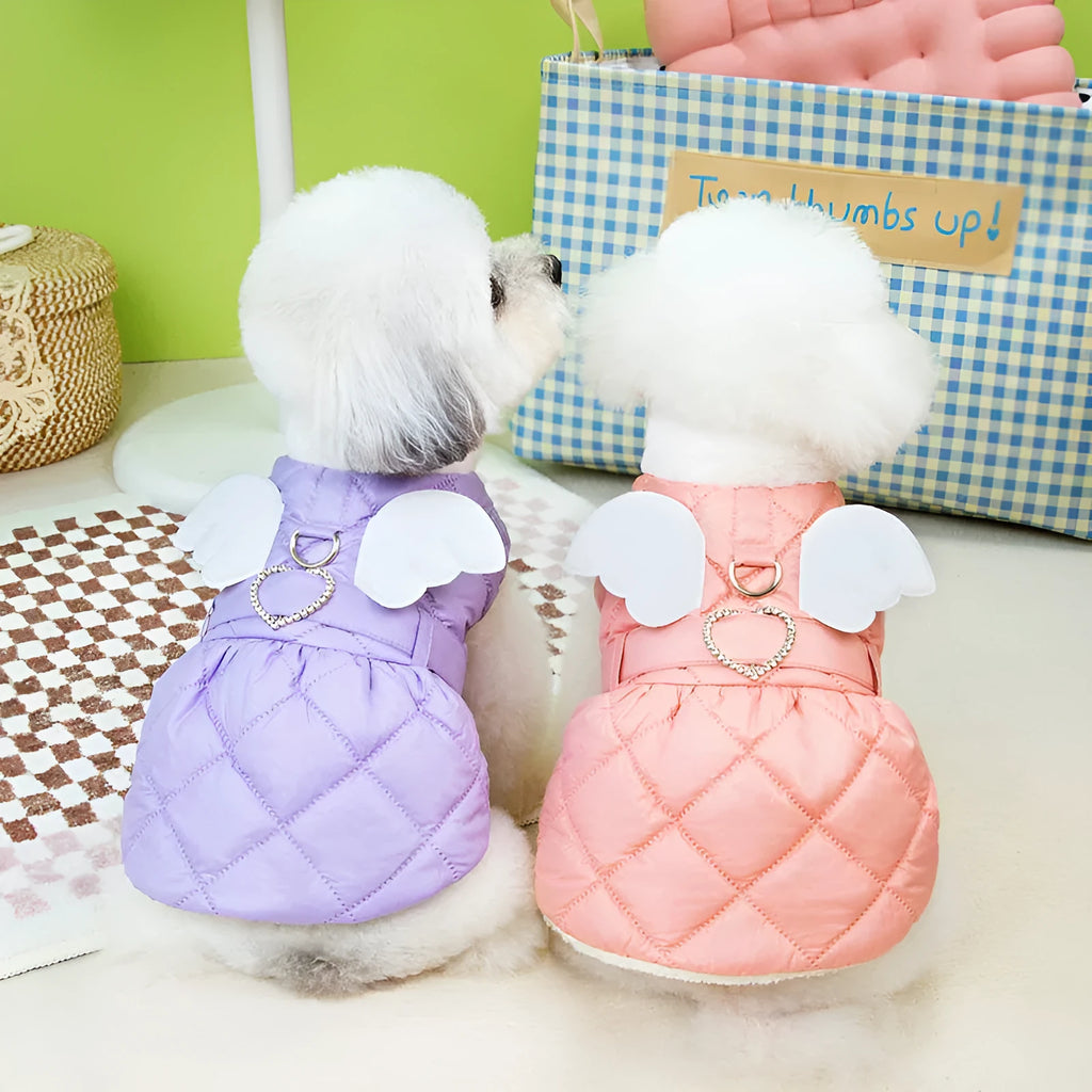 Thickened cotton angel wing design skirt for small dogs in pink or purple colour