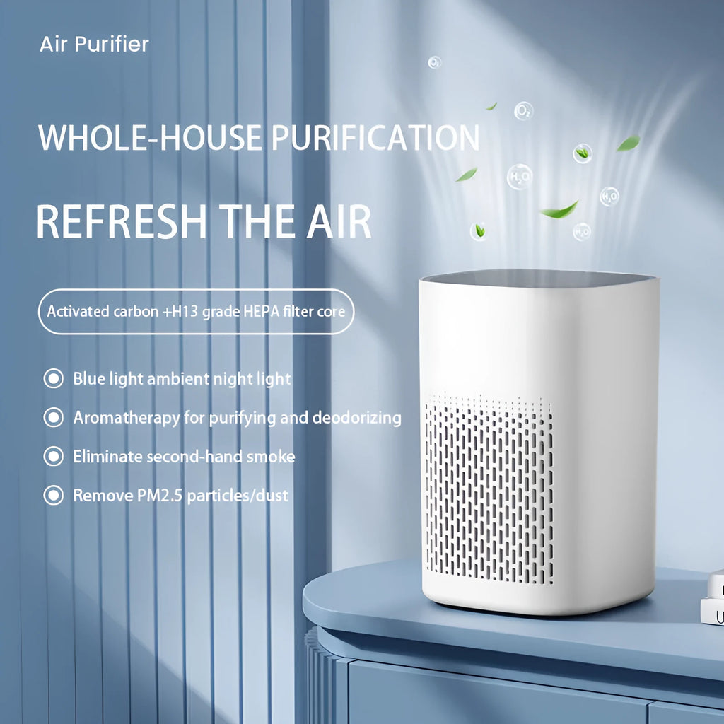 Simple style desktop air purifier with USB cable for rooms under 10 square metres.