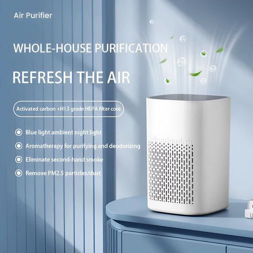 Simple style desktop air purifier with USB cable for rooms under 10 square metres.