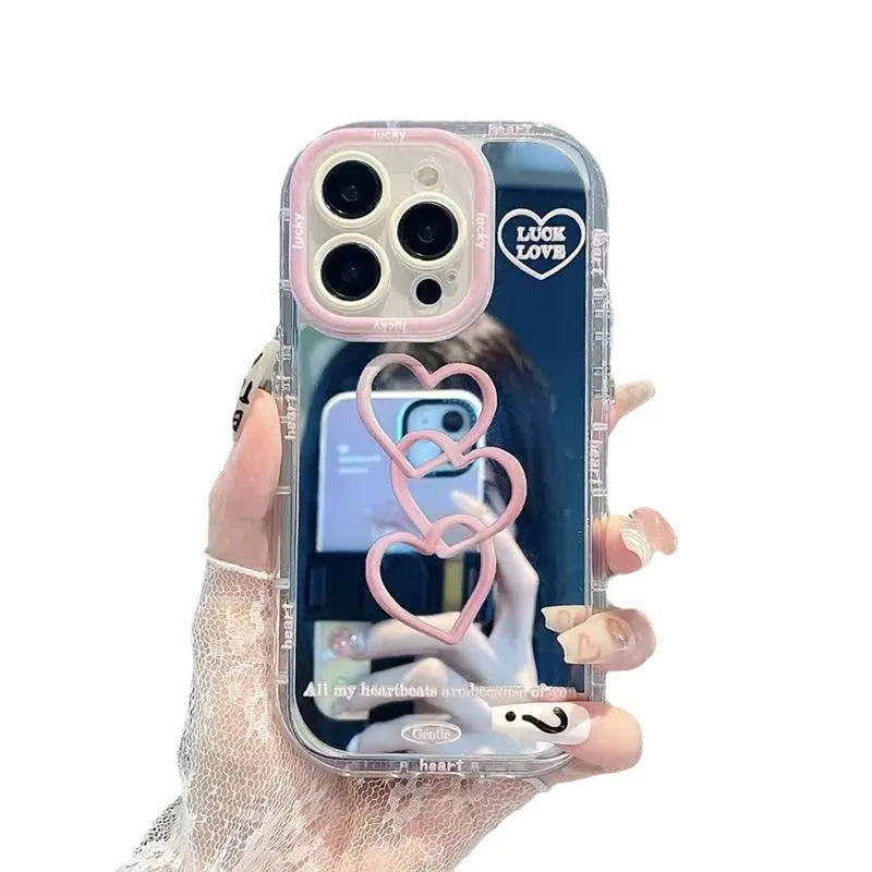 Cream shell transparent mirror phone case compatible with Apple iPhone models 11 to 15 Pro Max, drop-resistant TPU all-inclusive design