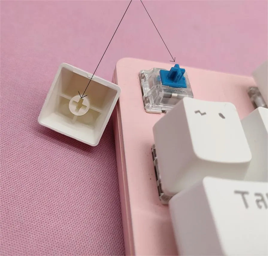Single mechanical keyboard keycap made of ABS plastic with cross shaft mount, light-transmitting design, one of seven style options.