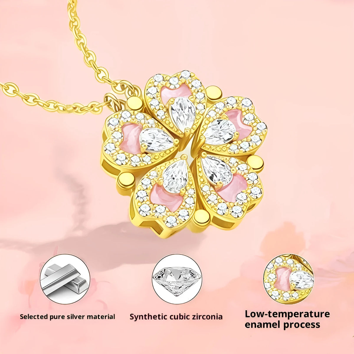 S999 silver heart pendant clavicle chain necklace with rose gold finish and cross chain, 40+5cm.