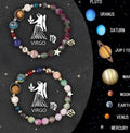 Two natural stone beaded bracelets showing zodiac sign designs for astrology jewellery