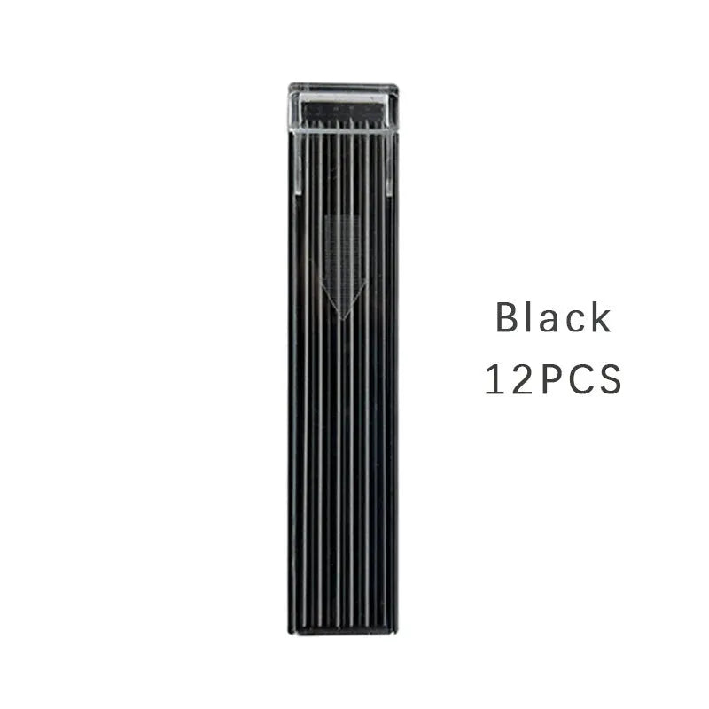 Box containing 12 multi-colour mechanical pencil lead refills for drawing and writing.
