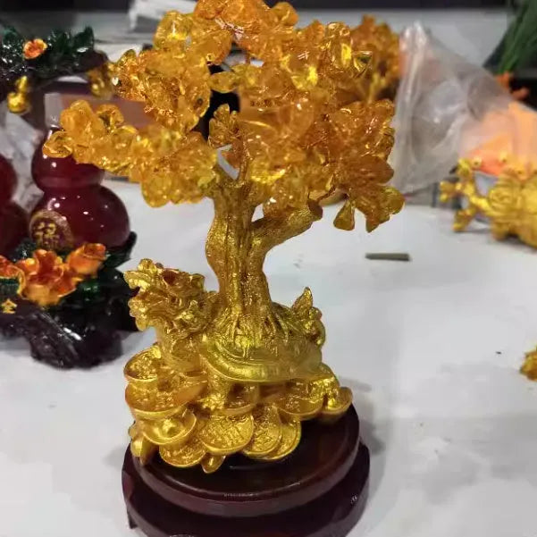 Citrine small water turtle money tree resin decorative ornament measuring 18x11x23cm