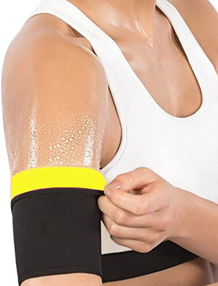 Blue and silver sports arm sweatband shown on an arm, with sizing options available.