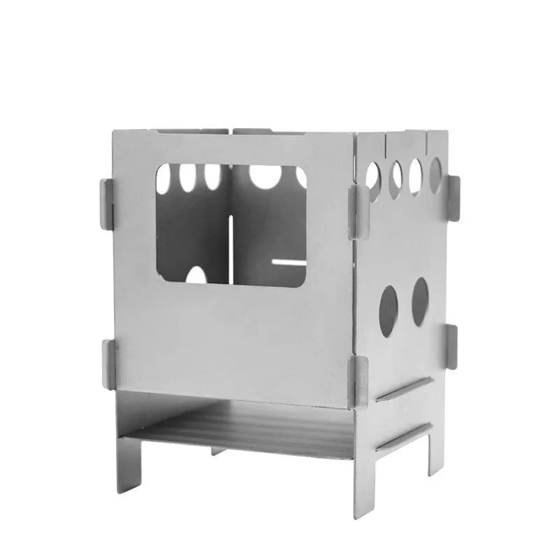 Pure titanium alloy firewood camping stove in grey colour, compact size 115x82x82mm with one-piece structure