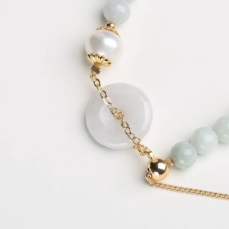 Natural emerald peace buckle jade pearl bracelet for women with geometric national style design