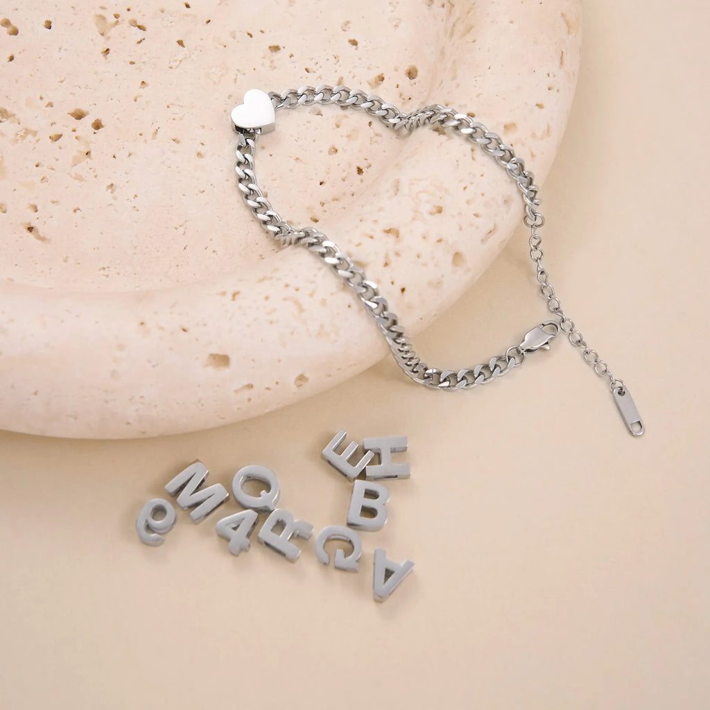 Gold or silver titanium steel necklace with letter or number pendant on 40.5cm chain