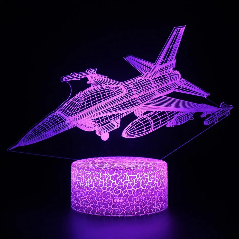 Cartoon aeroplane night light with colourful LED illumination and touch control