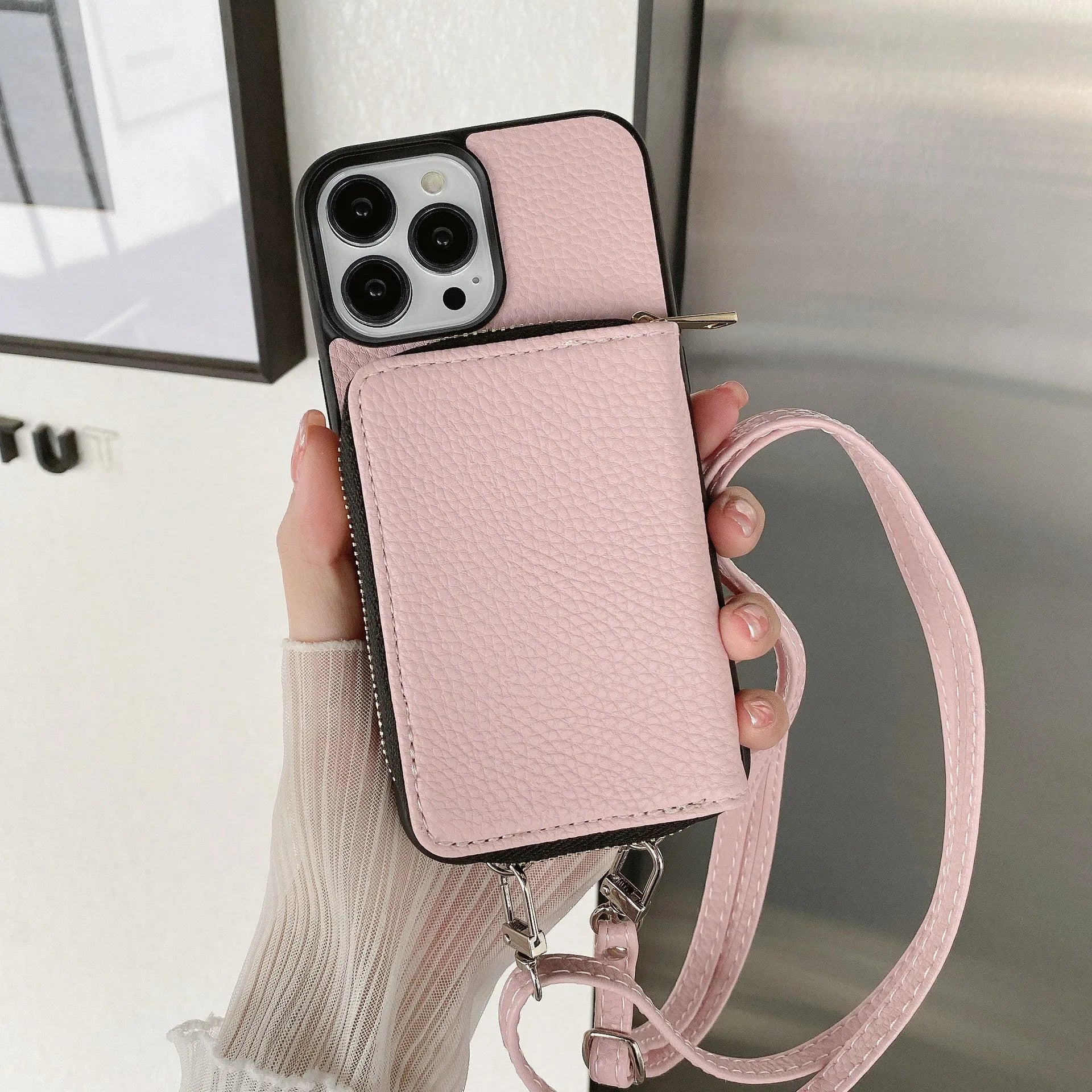 Litchi patterned textured phone case for iPhone in multiple colours showing PC and leather construction