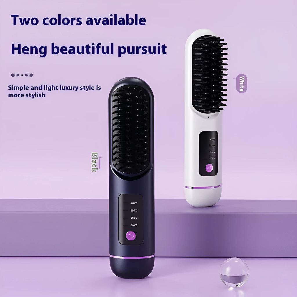 Portable negative ion hair comb in dark blue with USB charging port.