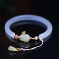 Natural white agate bracelet with S925 silver setting and Ruyi element, handmade
