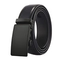 Real cow leather automatic buckle belt for casual trousers, smooth surface, simple black buckle, available in 110cm 120cm 130cm lengths