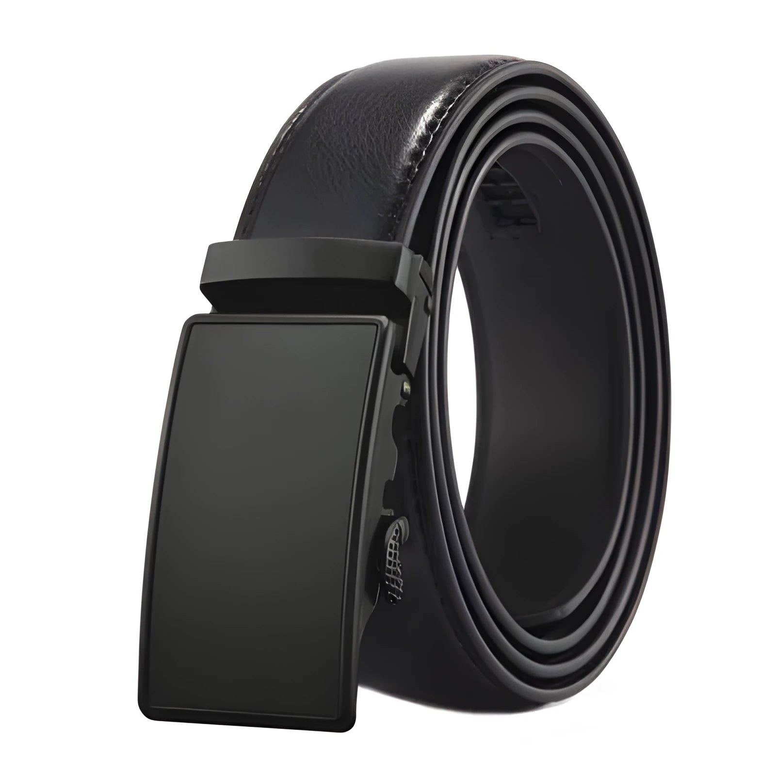 Real cow leather automatic buckle belt for casual trousers, smooth surface, simple black buckle, available in 110cm 120cm 130cm lengths