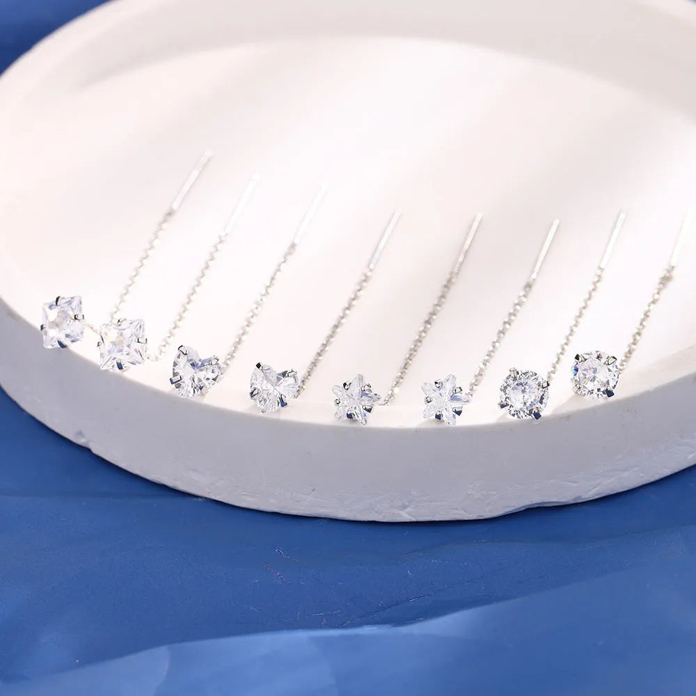 Geometric square zircon tassel single diamond round XINGX earrings for women in copper Korean style