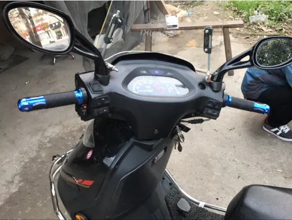 Pair of 12V heated motorcycle handlebar grips for 22mm J-caliber models in blue, gold, or red