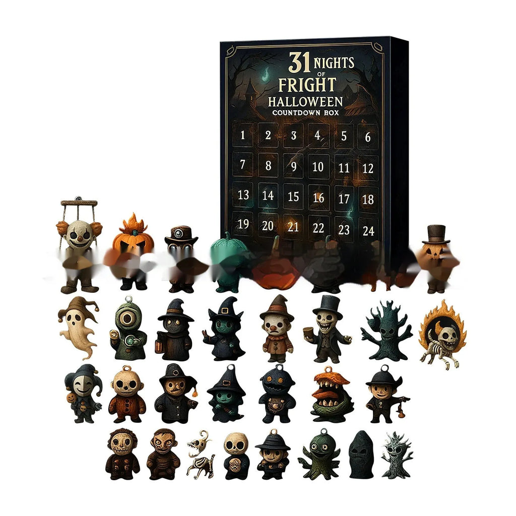 Halloween Countdown Box blind box containing a horror-themed resin doll for advent calendar use.