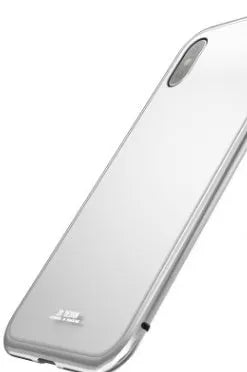 Suntaiho magnetic adsorption phone case with tempered glass back for iPhone, shown in transparent red colour.