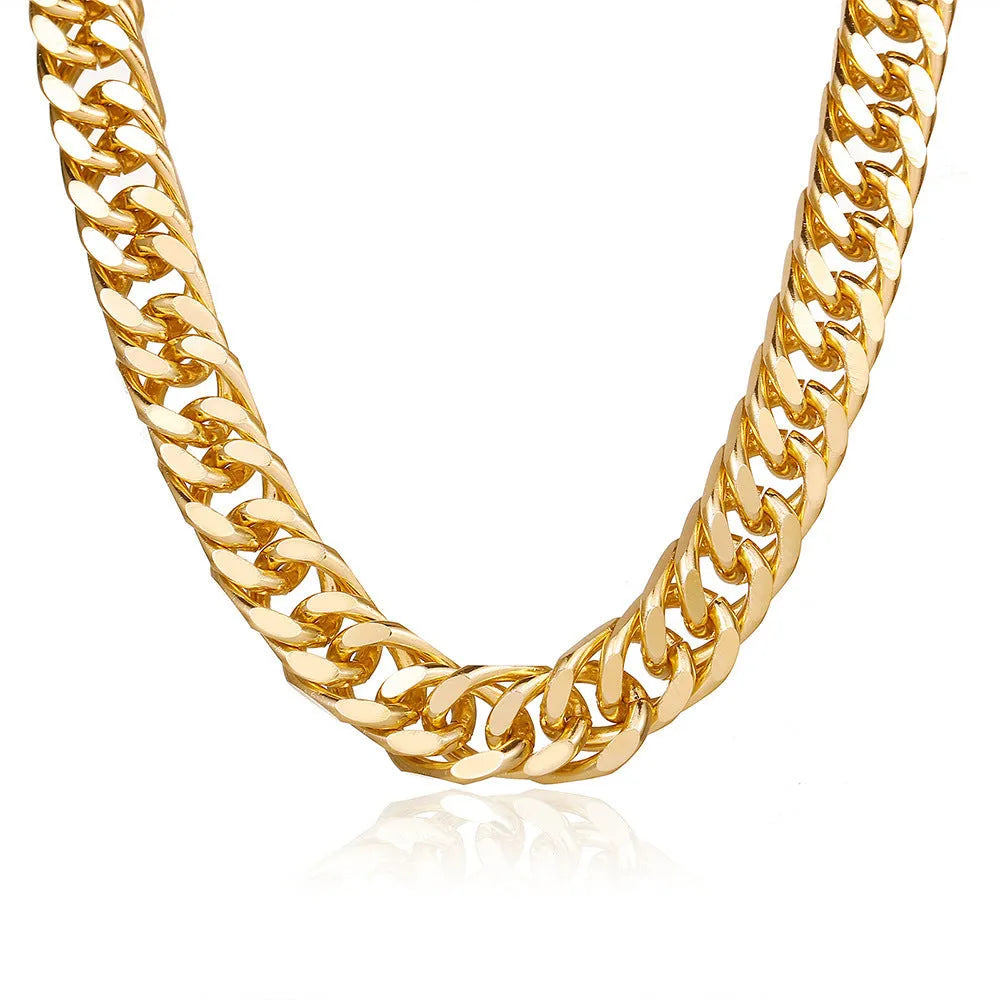 Women's gold chain necklace with 32cm chain and 6cm pendant in electroplated alloy