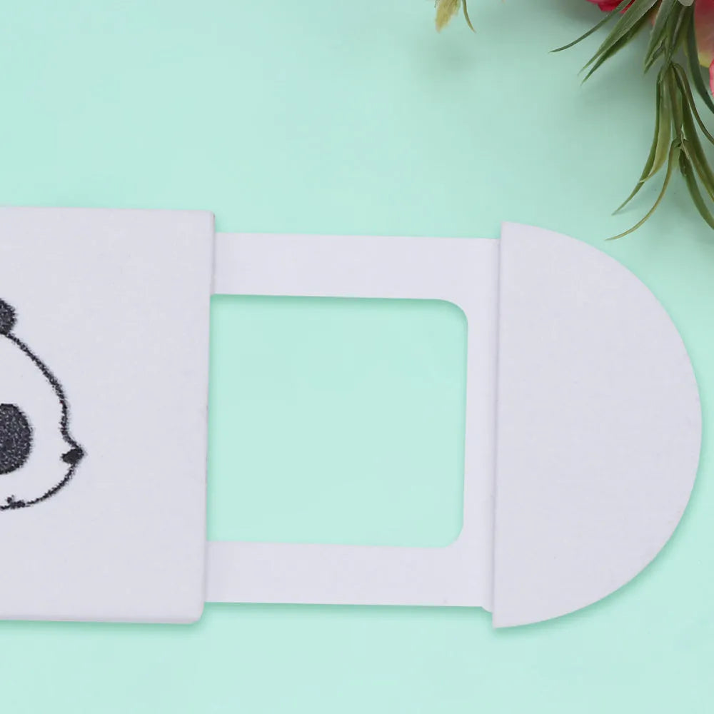 Three white plastic sliding webcam privacy covers for laptop, tablet and smartphone cameras, each 3x1.5x0.1cm.