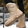 Men's cowhide leather hi-top hiking shoes in black, brown and beige colours