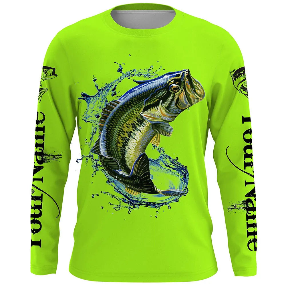 Men's milk silk pullover with fish print design showing round neck and long sleeves in available colours