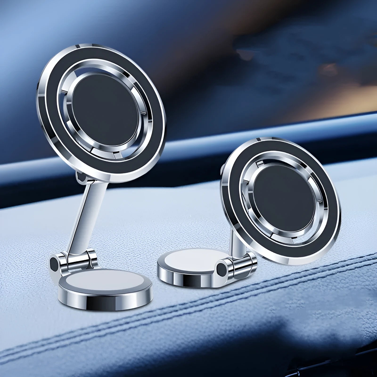 360-degree rotating magnetic car phone holder mounted on vehicle centre console