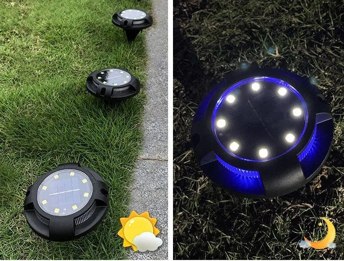 Black LED solar underground lawn light with seven colour cold white light, 11x4x13cm