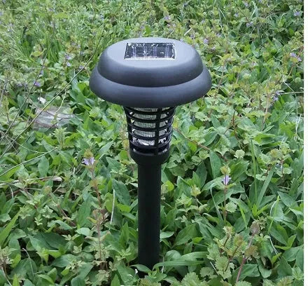 Solar powered rechargeable anti-mosquito lamp with UV bug zapper in black plastic for outdoor garden use