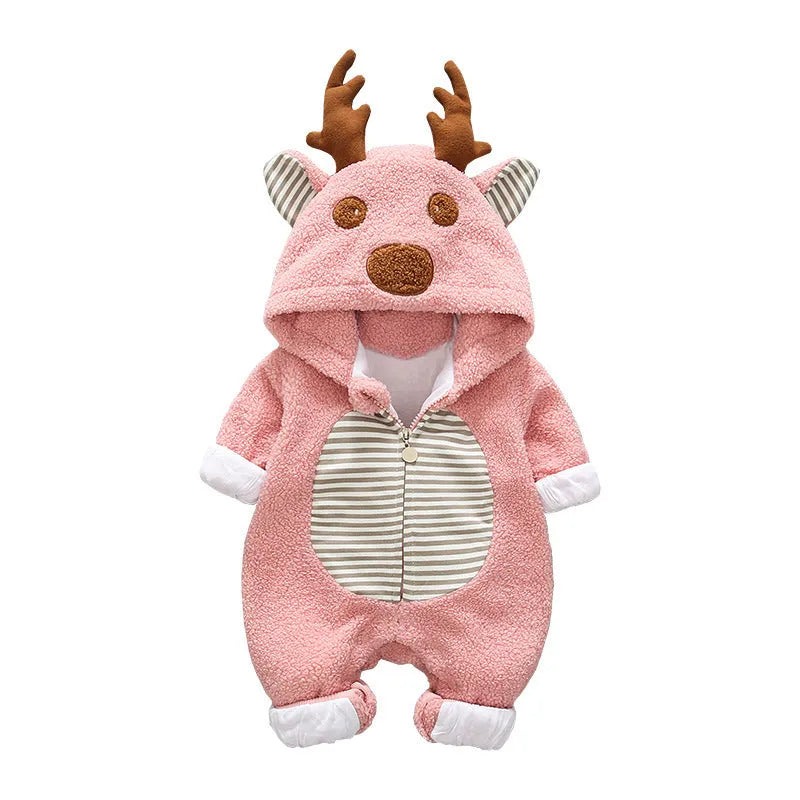Long-sleeved baby romper in khaki colour with lace-up strap closure