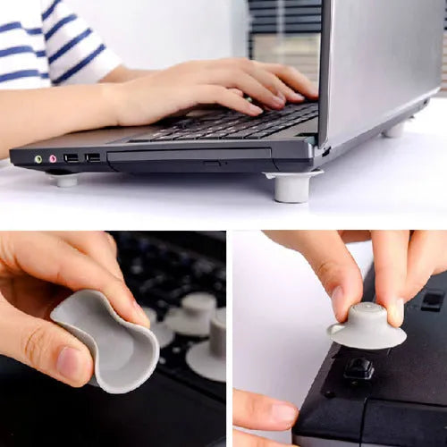 Grey plastic laptop cooling pad stand with four pieces for temperature reduction and ergonomic typing